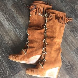 Suede knee high boots